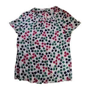 Boden Sz US8 UK12 Berry Print Top Blouse Viscose Silk Short Sleeve Office Siren